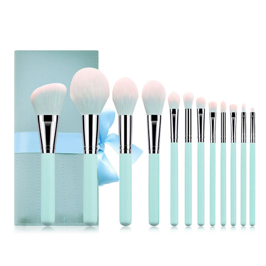 12-Piece Light Blue Makeup Brush Set